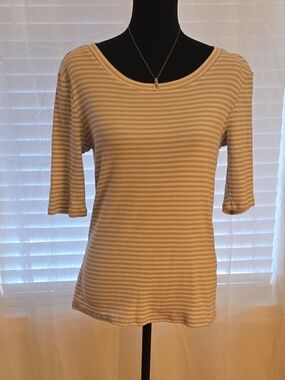 Banana Republic Cream & White Striped Scoop Neck Tee